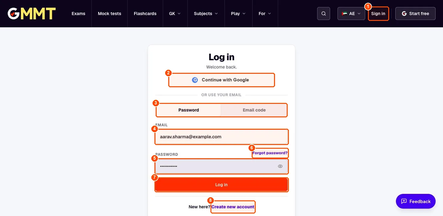 The Log in page with Google, password and email code options
